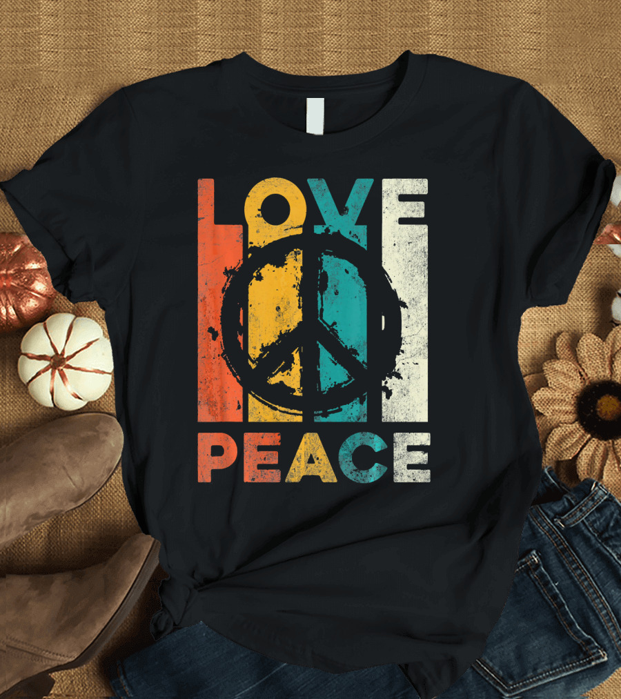 Love Peace Retro 60s 70s Vibe with Tie Dye Peace Sign T-Shirt