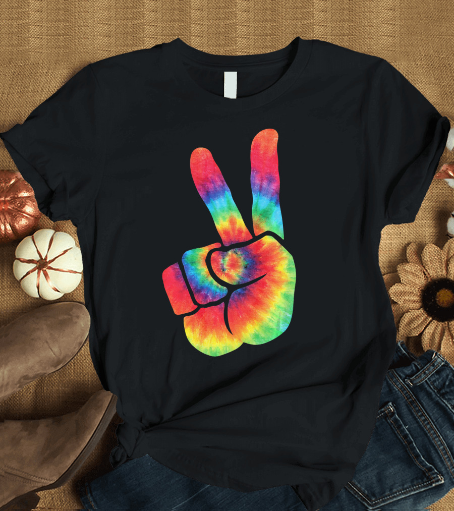 Hippie Peace Tie Dye Colortone V Sign T-Shirt