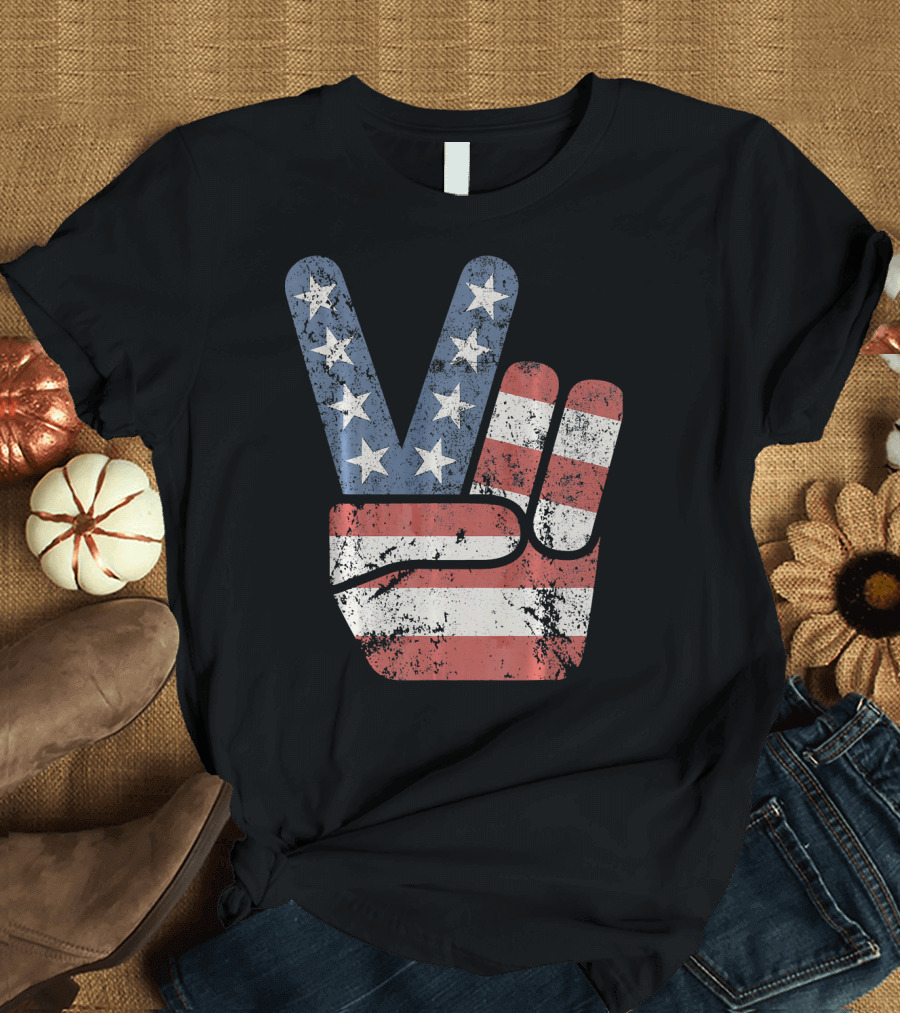 Vintage USA American Flag Peace Sign T-Shirt