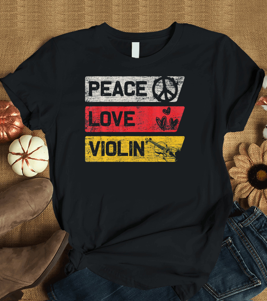 Peace Sign Love Hearts Violin T-Shirt