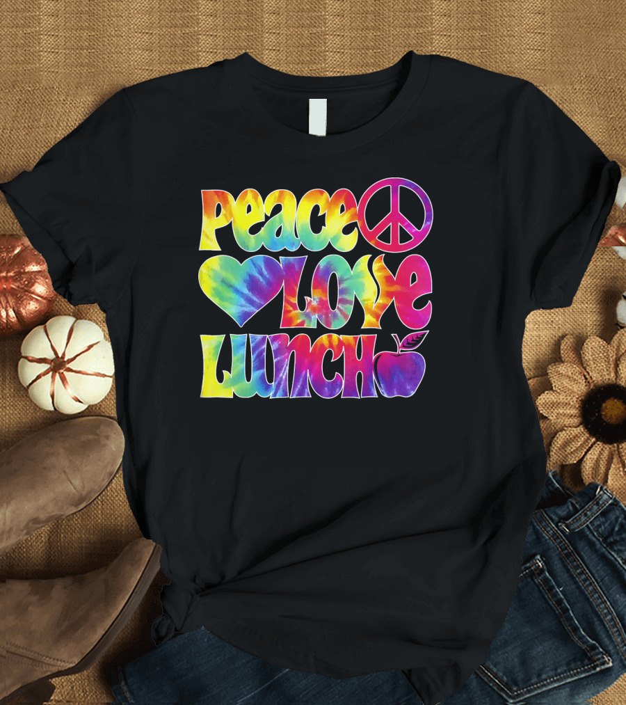 Peace Love Lunch Tie-Dye Apple Decor T-Shirt