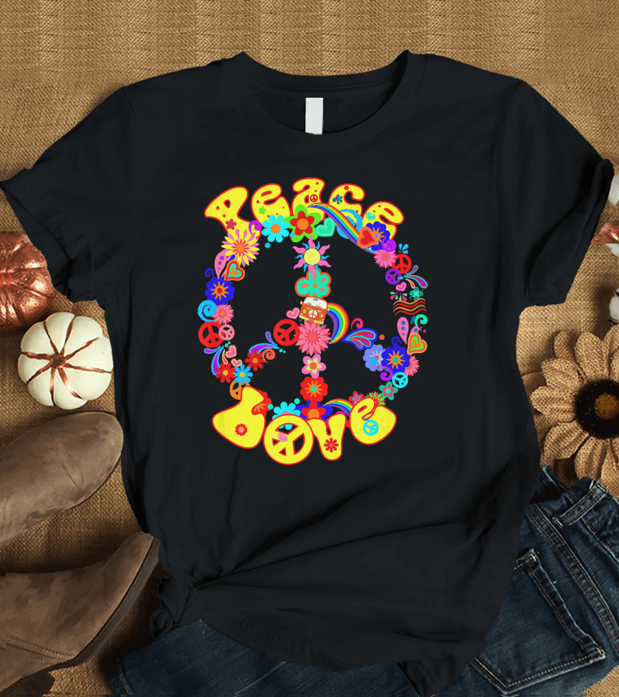 Peace Love Hippie Peace Sign Groovy 60s 70s Flower Power T-Shirt