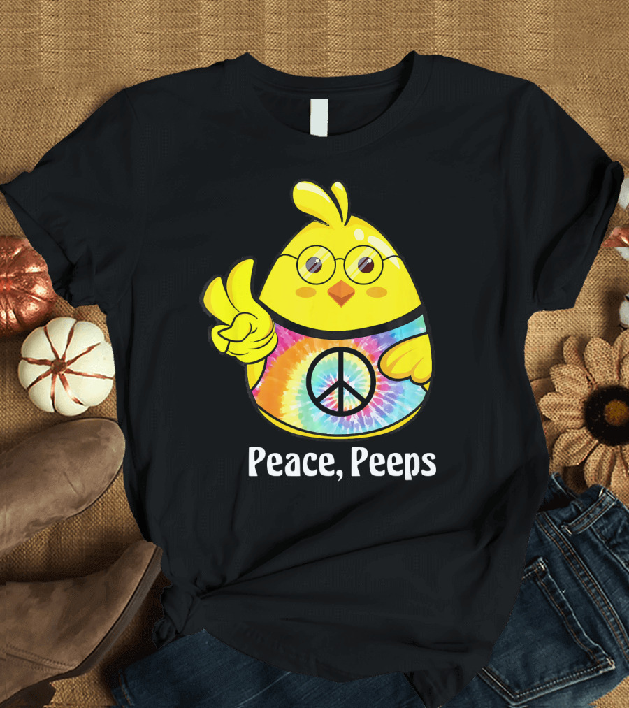 Peace Peeps Easter Tie Dye Chick with Glasses and Peace Sign T-Shirt