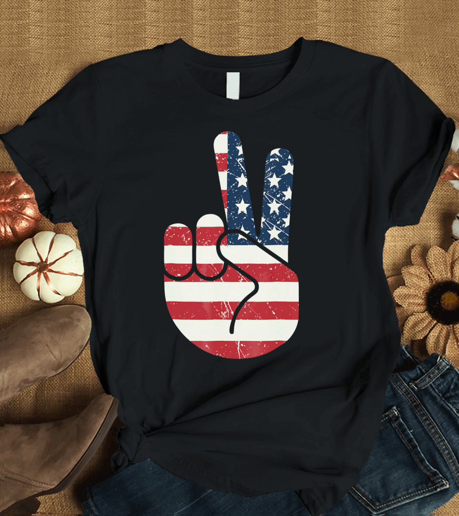 Patriotic Peace Sign American Flag Stars and Stripes USA T-Shirt