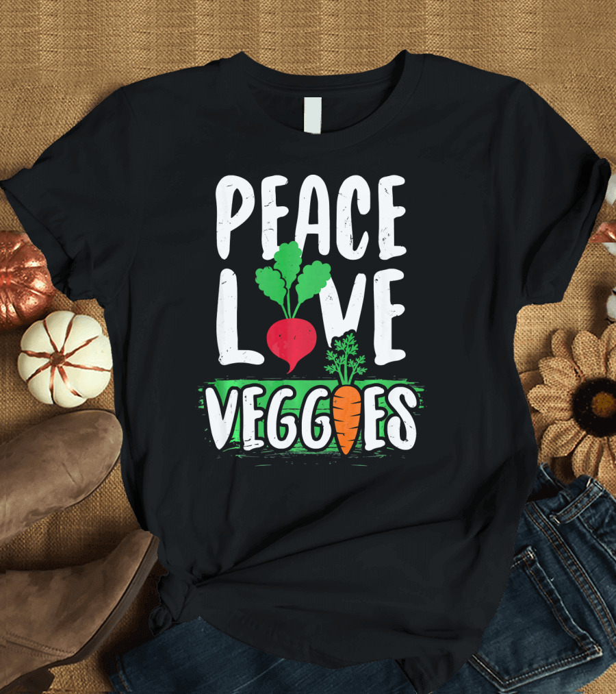 Peace Love Veggies Vegetarian Carrot and Radish T-Shirt