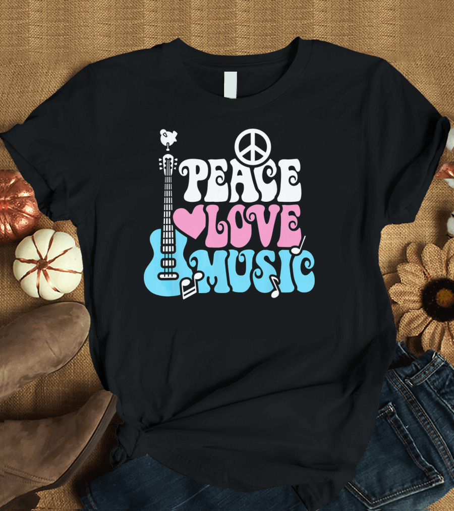 Peace Love Music Pastels with Guitar and Peace T-Shirt