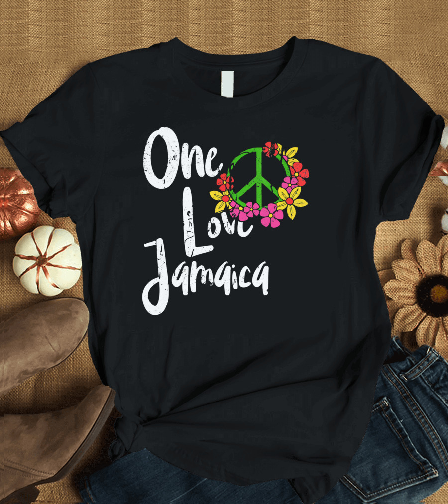 One Love Jamaica Peace Sign Flower Wreath T-Shirt