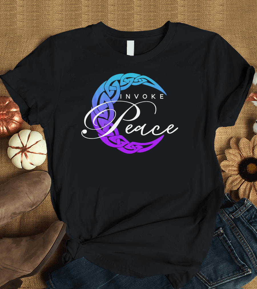 Invoke Peace Celtic Wiccan Crescent Moon T-Shirt