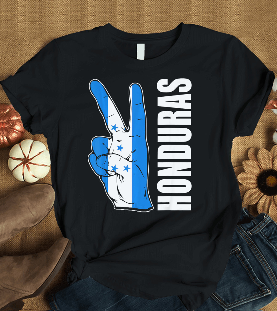 Peace in Honduras Love Hondura Honduran Flag V Sign T-Shirt