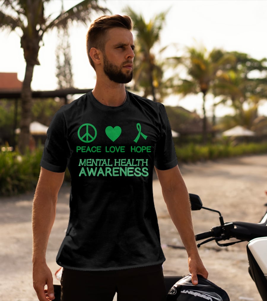 Peace Love Hope Green Ribbon Mental Health Awareness T-Shirt