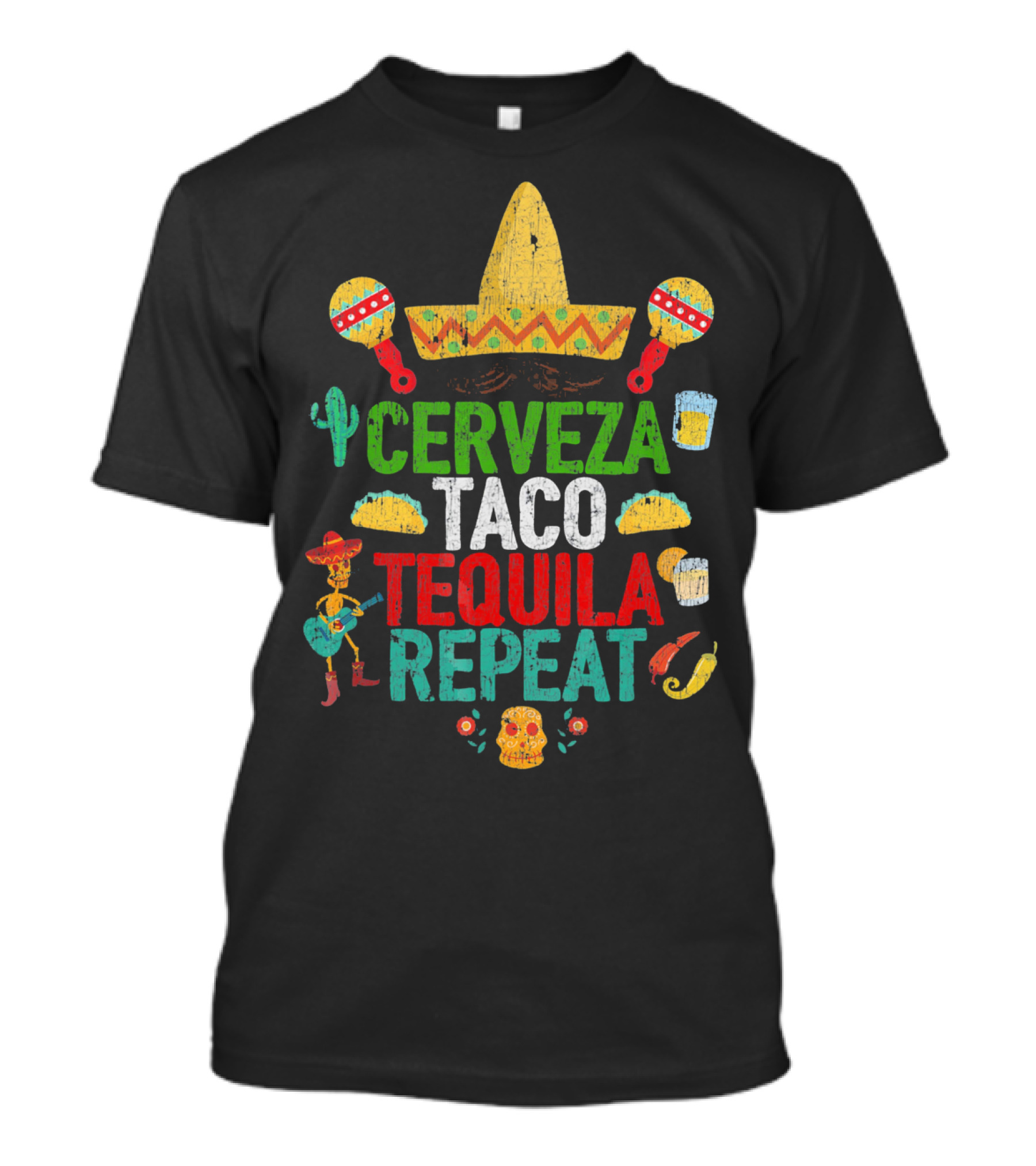 Cinco De Mayo Sombrero Cerveza Taco Tequila Repeat Party T-Shirt