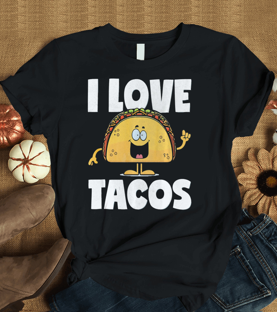 I Love Tacos Funny Vintage Retro Cute Taco Cartoon T-Shirt