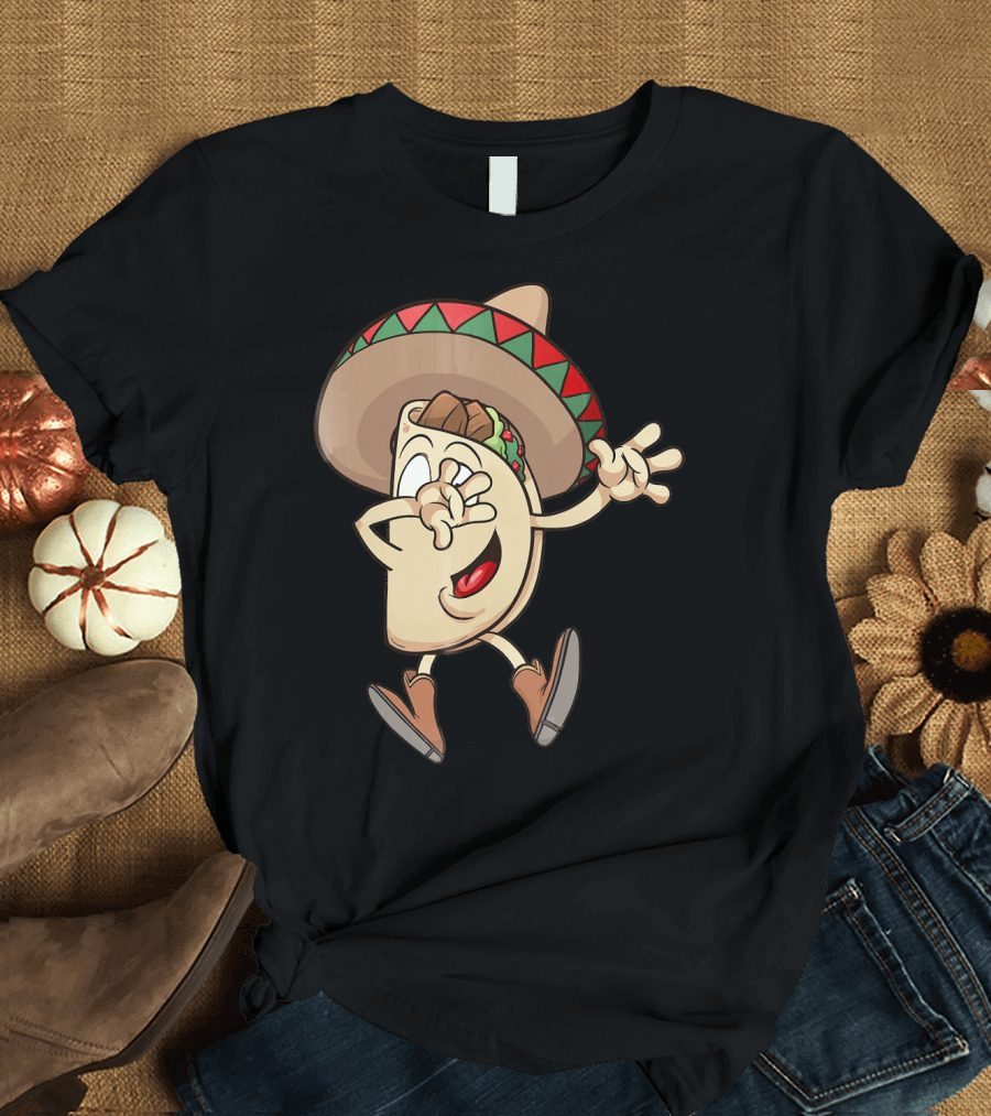 Taco Dance Funny Sombrero Wearin' Animated Taco Character T-Shirt