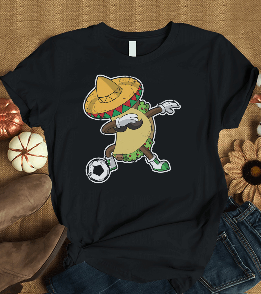 Dabbing Taco with Sombrero Playing Soccer T-Shirt