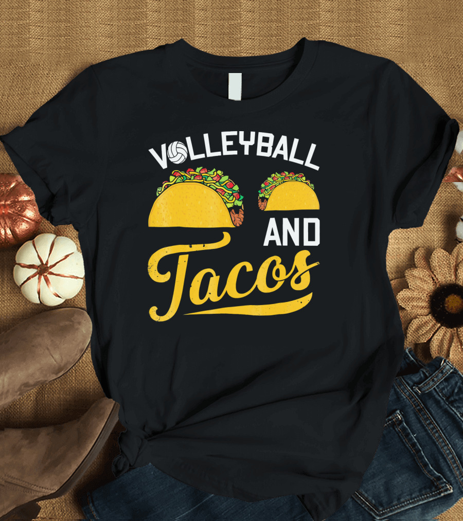 Volleyball Enthusiast's Love for Tacos T-Shirt
