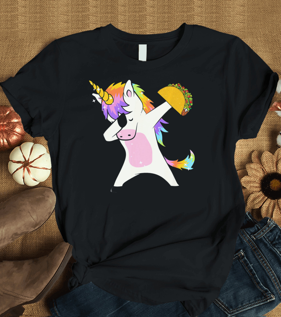 Dabbing Rainbow Unicorn Holding Taco Funny Cinco T-Shirt