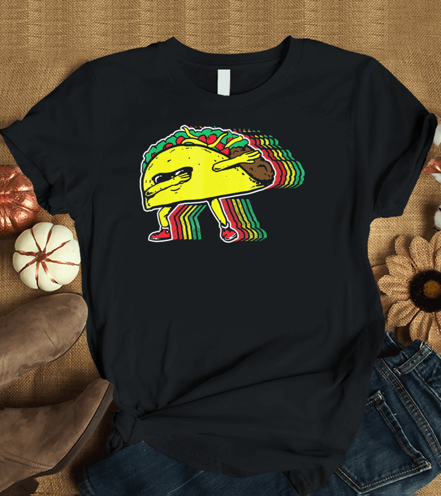 Dabbing Taco with Retro Multicolor Vibe T-Shirt