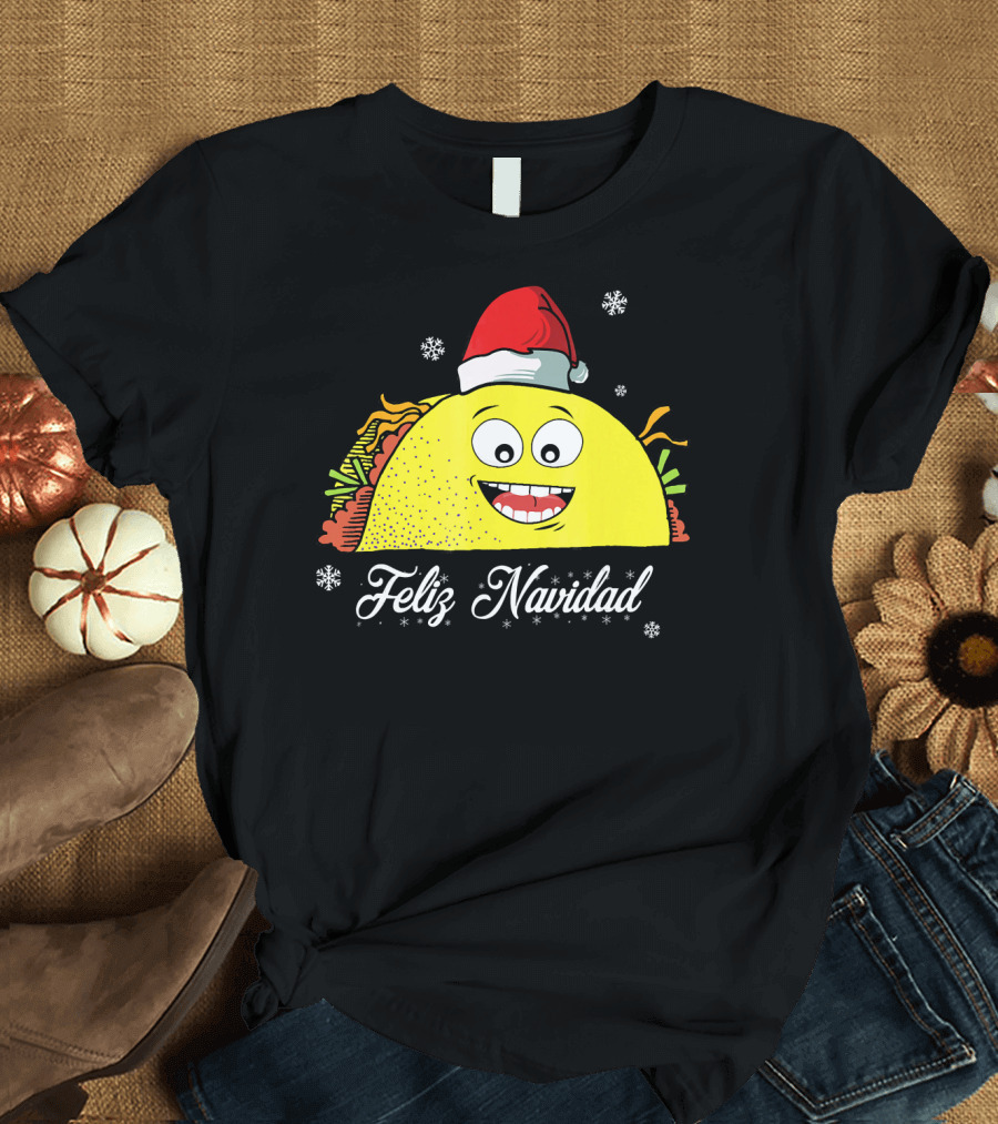 Feliz Navidad Smiling Taco Santa Hat T-Shirt