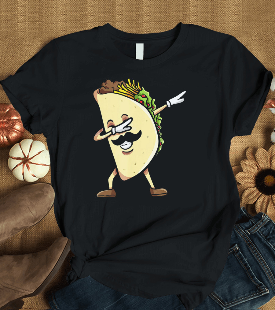 Dabbing Taco Mexican Food Lover with Mustache Dancer T-Shirt