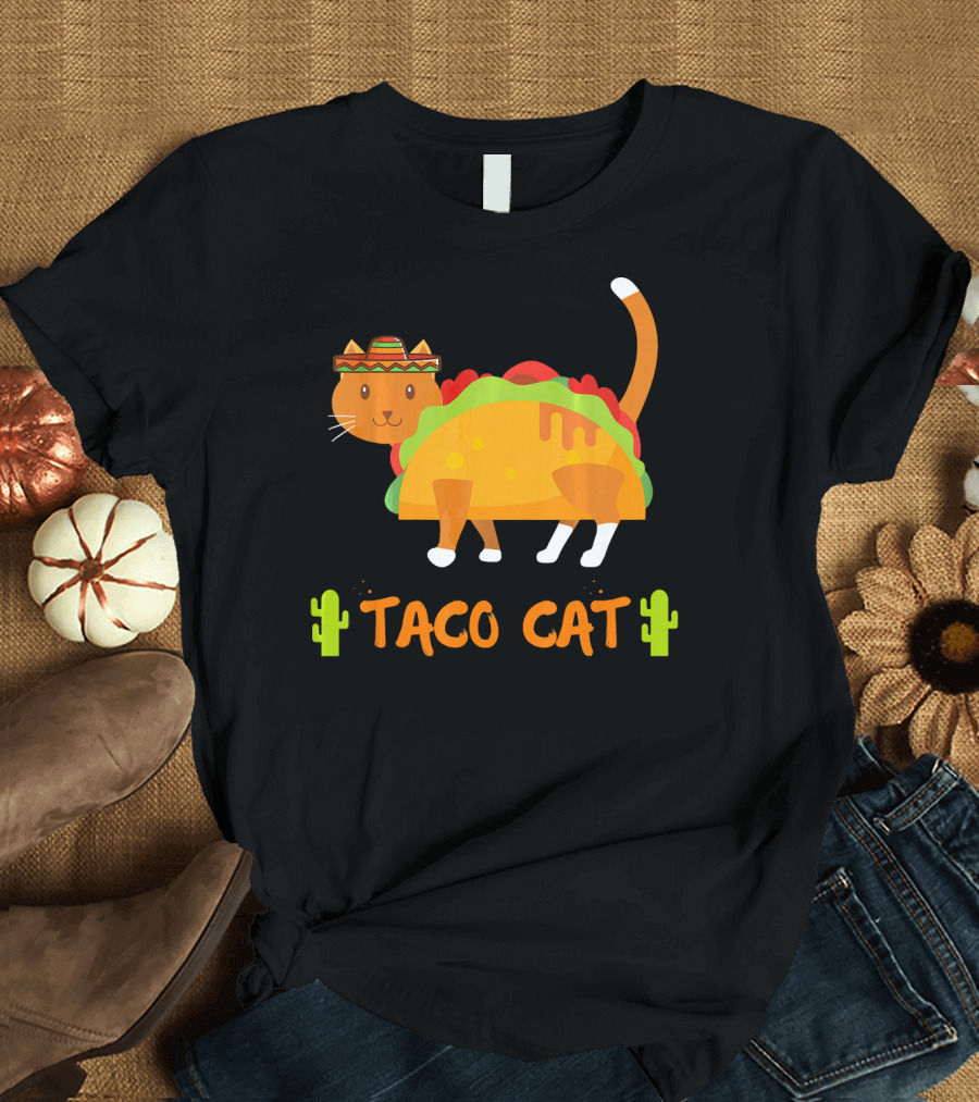 Taco Cat Sombrero with Cactus Fun T-Shirt