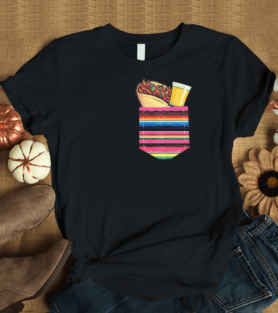 Tacos And Tequila Vibrant Serape Pocket T-Shirt