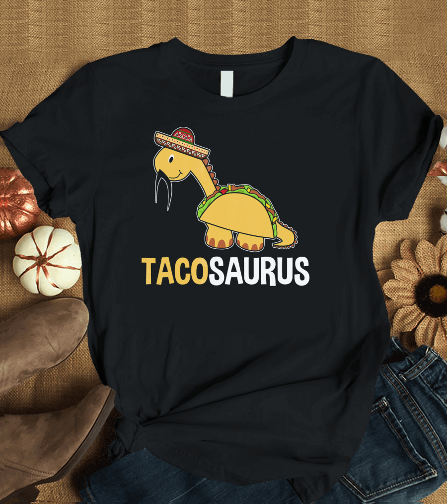 Tacosaurus Rex Dinosaur Wearing Sombrero Crunchy Taco T-Shirt