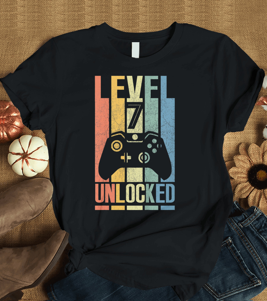 Level 7 Unlocked Video Game Controller Retro Kids T-Shirt