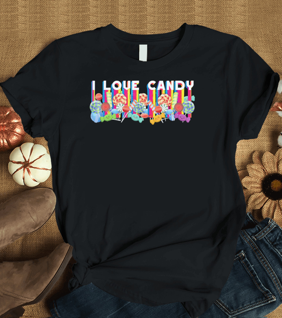 I Love Candy Halloween Rainbow Colors Lollipops and Sweets T-Shirt