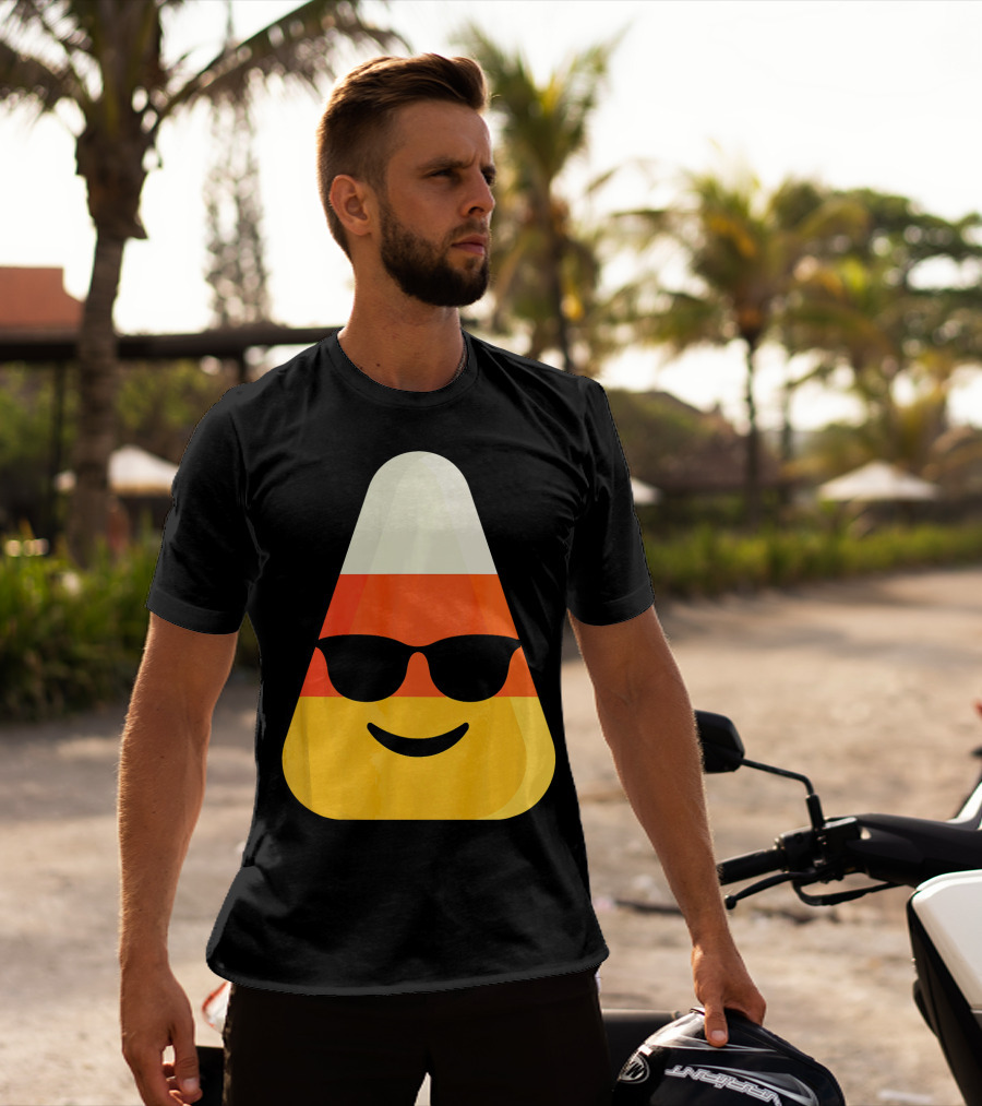 Candy Corn Emoji With Sunglasses Cool Shades T-Shirt