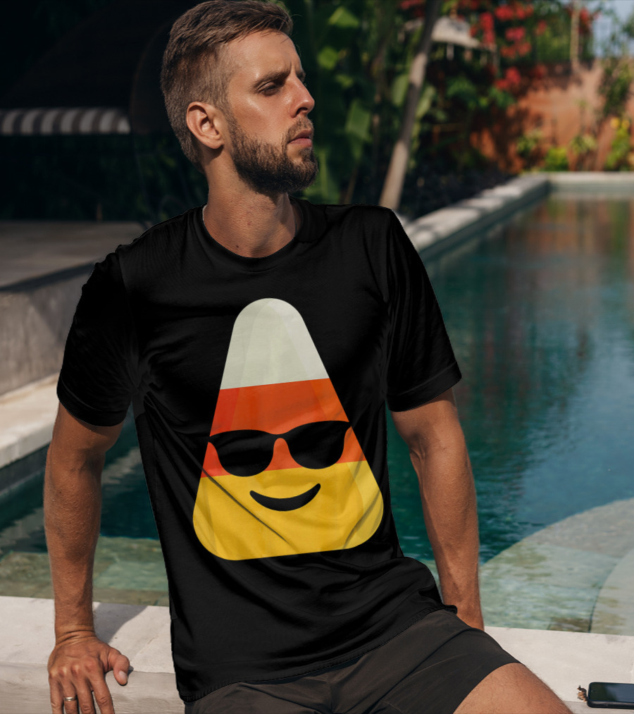 Candy Corn Emoji With Sunglasses Cool Shades T-Shirt