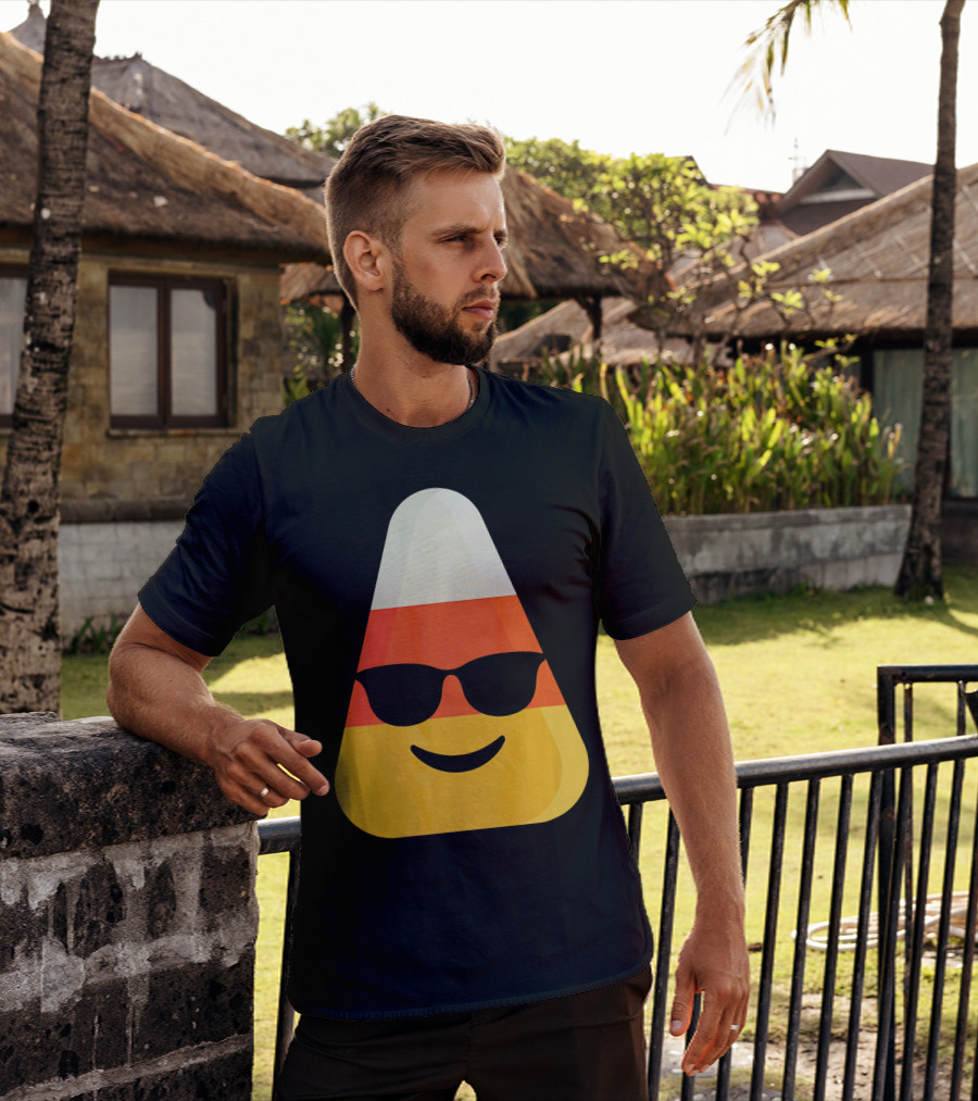 Candy Corn Emoji With Sunglasses Cool Shades T-Shirt