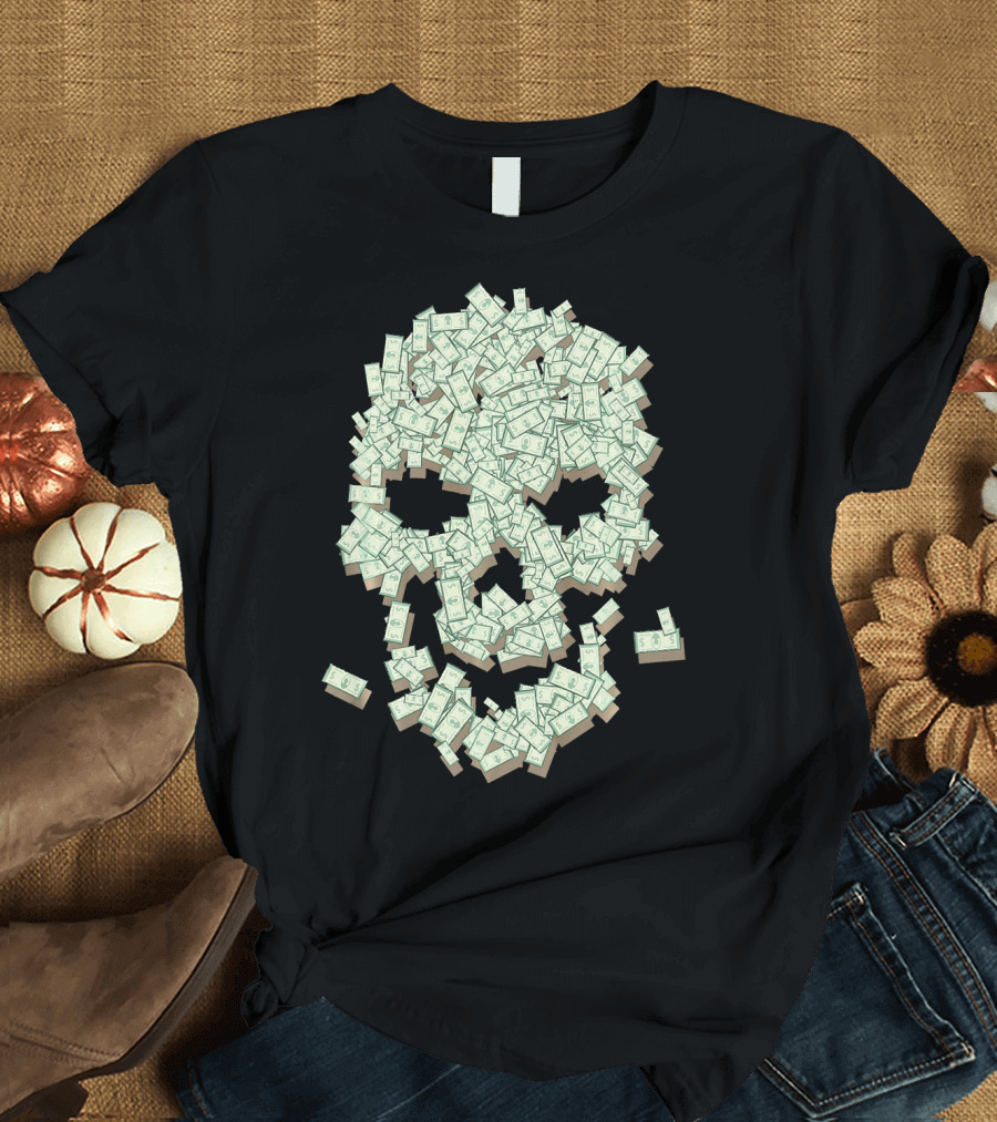 Dollar Skull Skeleton Money Stack T-Shirt