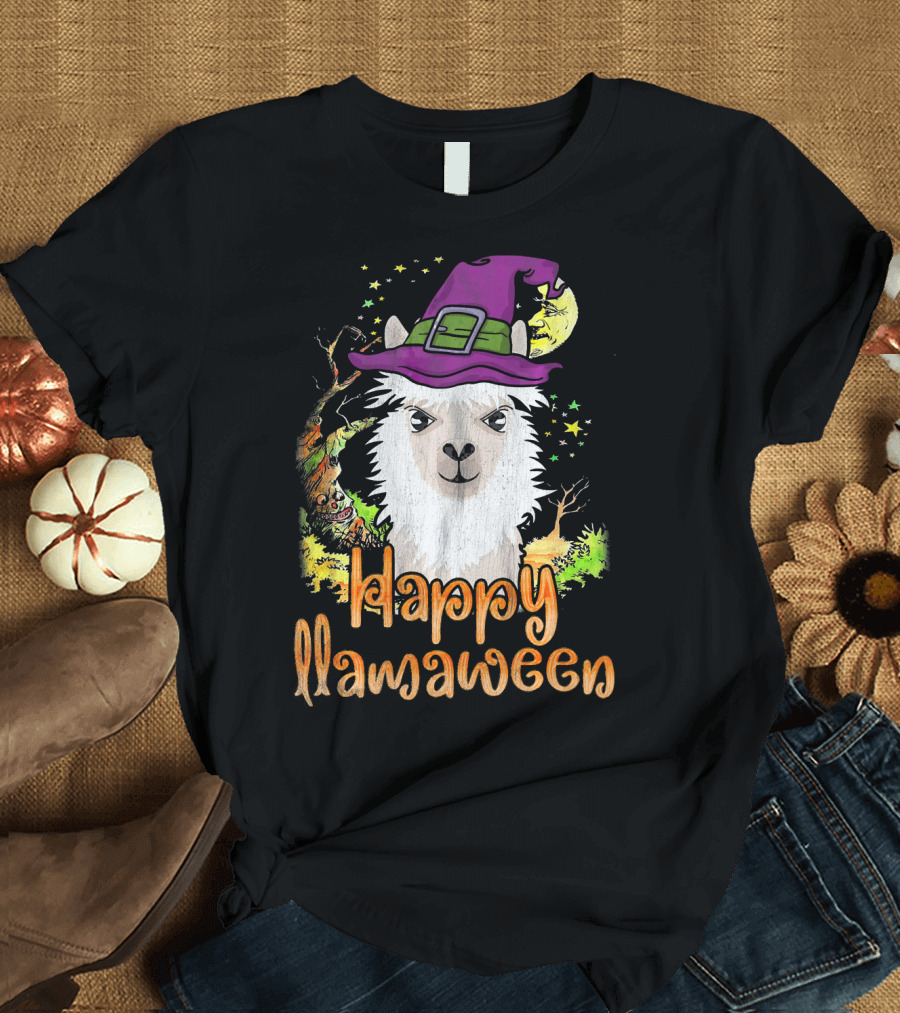 Happy Llamaween Cool Witch Llama T-Shirt