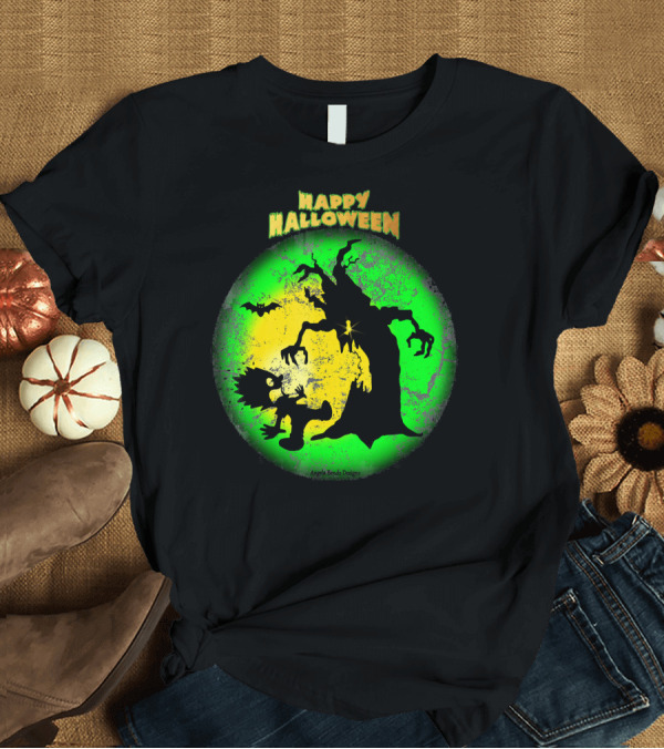 T-Shirt: Happy Halloween Spooky Tree and Bat T-Shirt Happy Halloween Spooky Tree and Bat T-Shirt