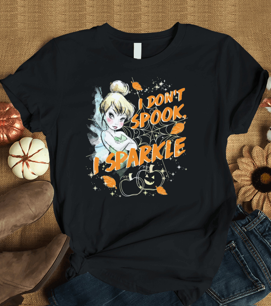 Disney Peter Pan Tinkerbell I Don't Spook I Sparkle Halloween Pumpkin Leaves T-Shirt