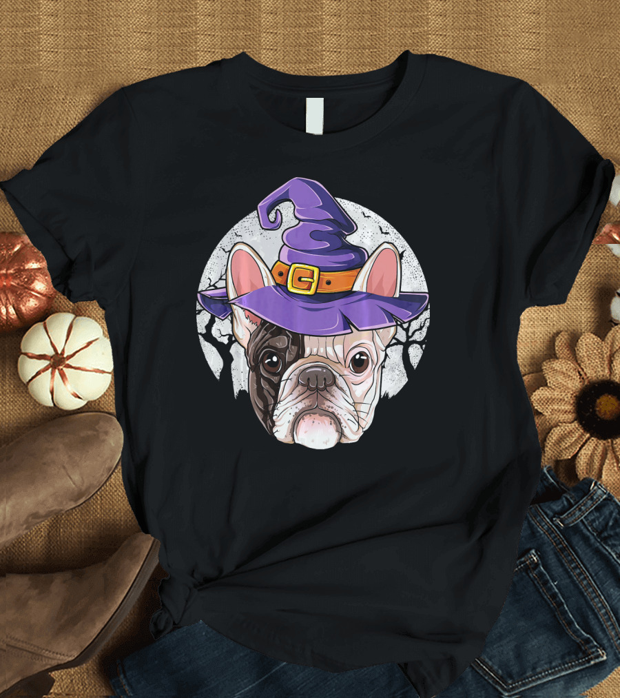 French Bulldog Halloween Witch Hat T-Shirt