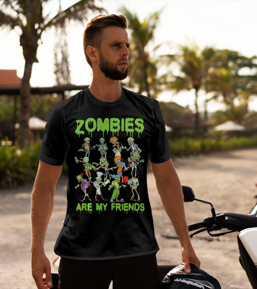 Funny Colorful Zombies Are My Friends Party Scene T-Shirt