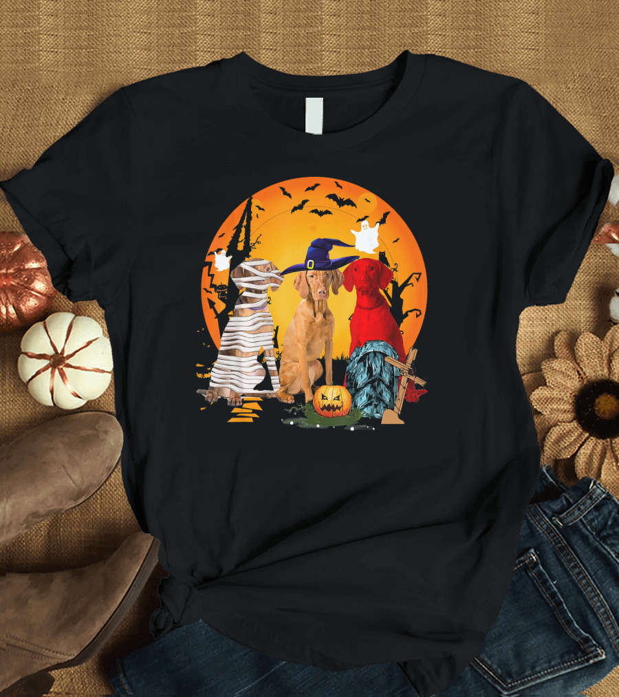 My Vizsla Team Halloween Pumpkin Mummy Witch Dog T-Shirt