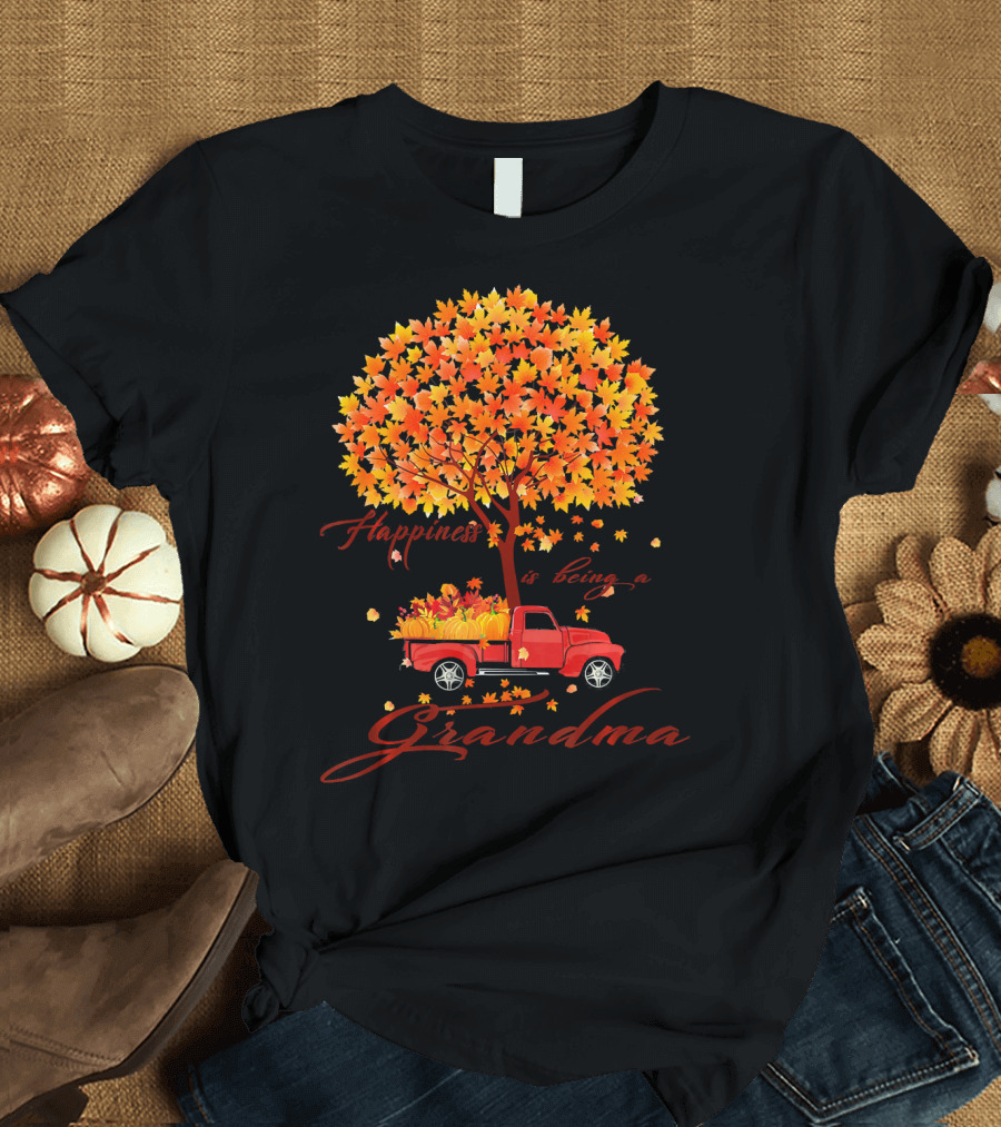 Happiness Is Being a Grandma Autumn Tree with Pumpkins Truck T-Shirt