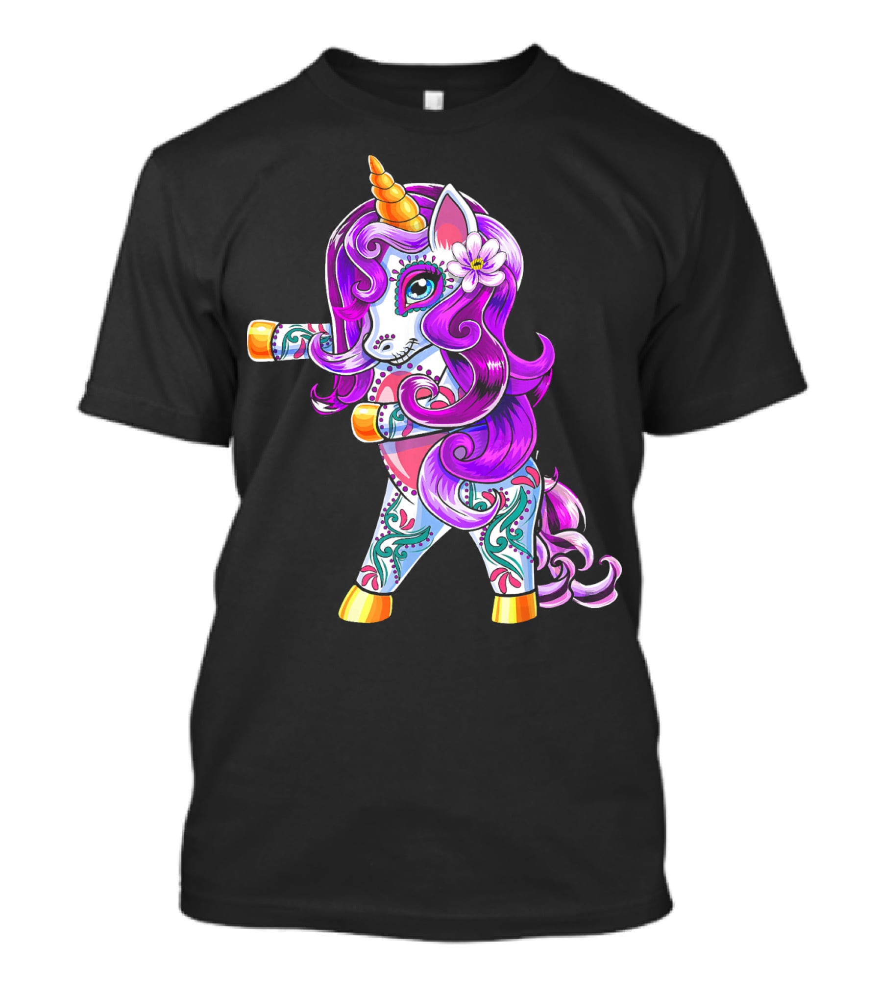 Flossing Unicorn Day Of The Dead Sugar Skull Dance T-Shirt