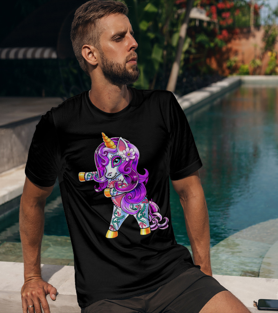 Flossing Unicorn Day Of The Dead Sugar Skull Dance T-Shirt