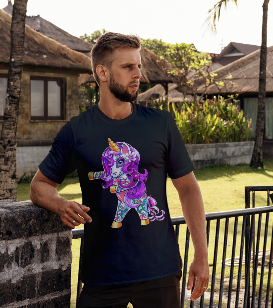 Flossing Unicorn Day Of The Dead Sugar Skull Dance T-Shirt