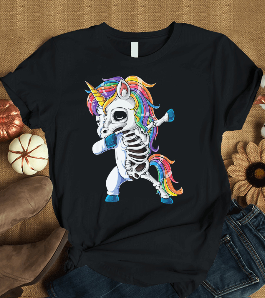 Dabbing Rainbow Skeleton Unicorn T-Shirt