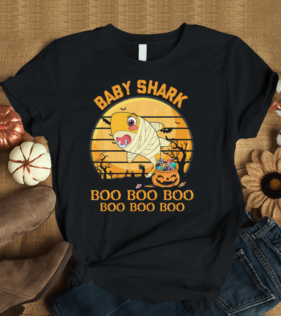 Baby Shark Boo Boo Boo Halloween Pumpkin Mummy T-Shirt