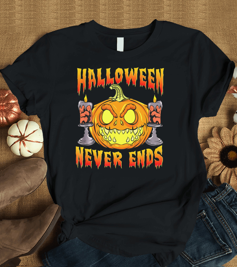 Halloween Never Ends Scary Pumpkin With Spooky Candles T-Shirt