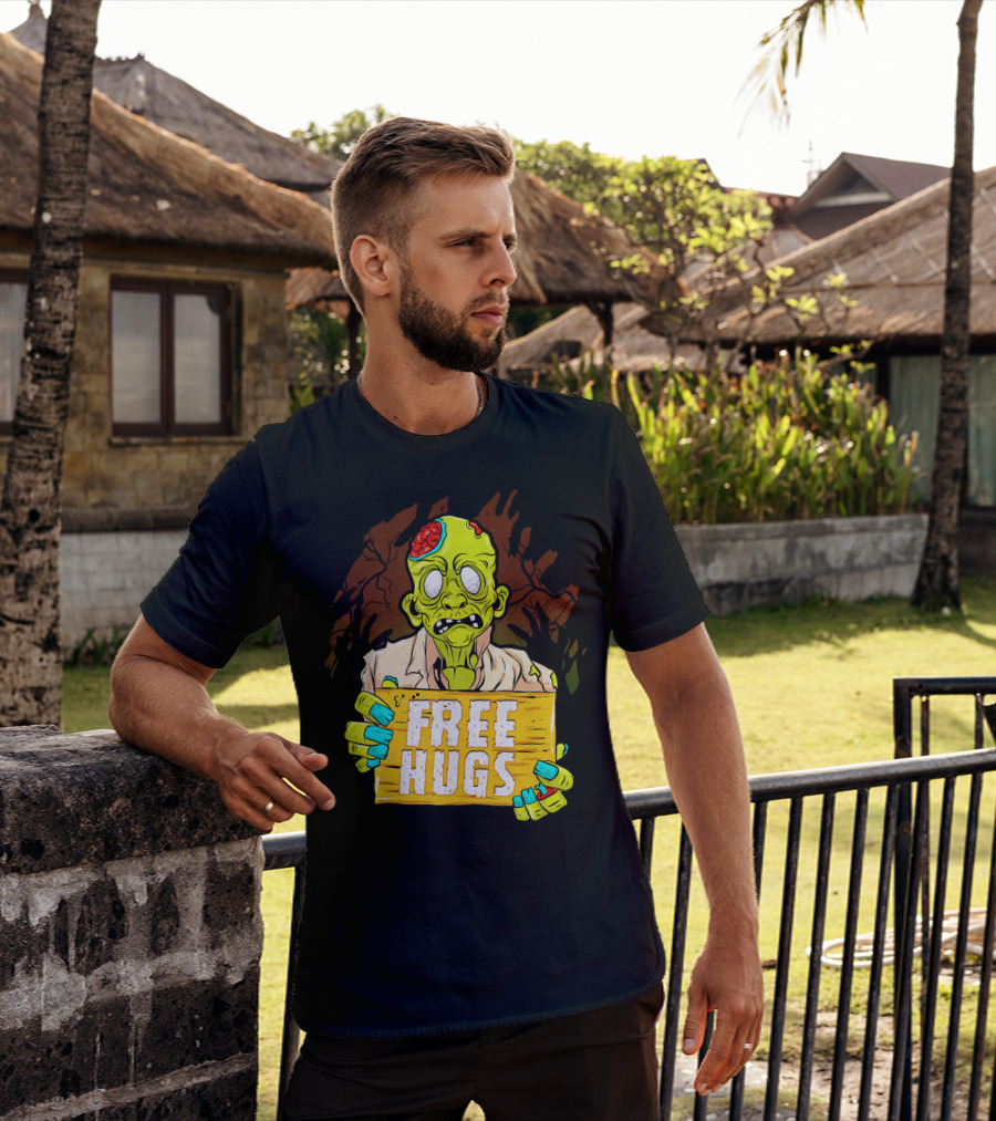 Free Hugs Creepy Zombie Funny Mens Halloween Horror T-Shirt