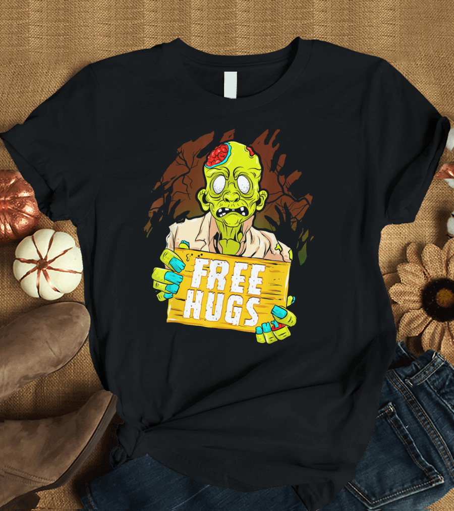 Free Hugs Creepy Zombie Funny Mens Halloween Horror T-Shirt