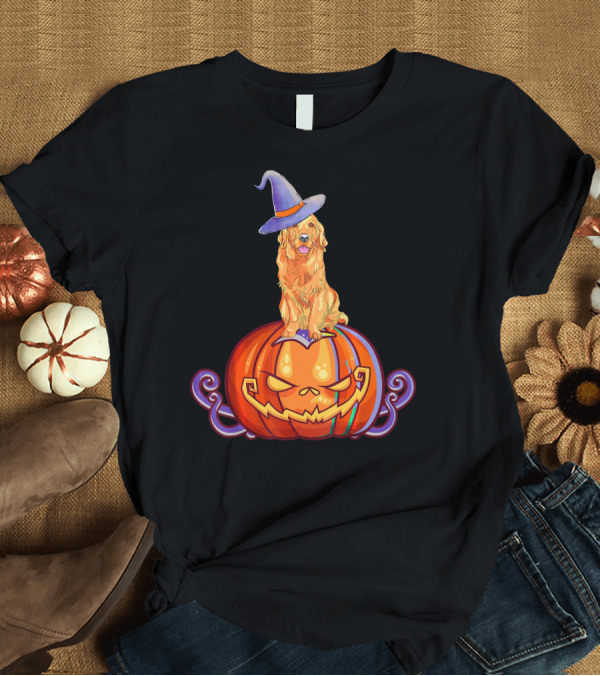 T-Shirt: Golden Retriever Halloween Pumpkin Witch Hat T-Shirt Golden Retriever Halloween Pumpkin Witch Hat T-Shirt