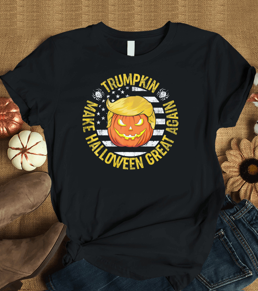 USA Trumpkin Make Halloween Great Again American Flag Pumpkin Spiders T-Shirt