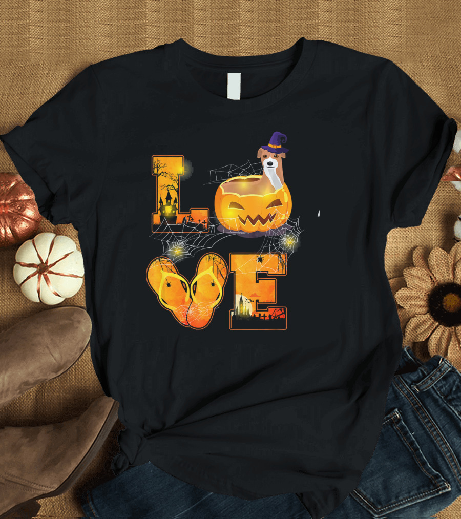 LOVE Halloween Pumpkin Italian Greyhound Spider Webs T-Shirt